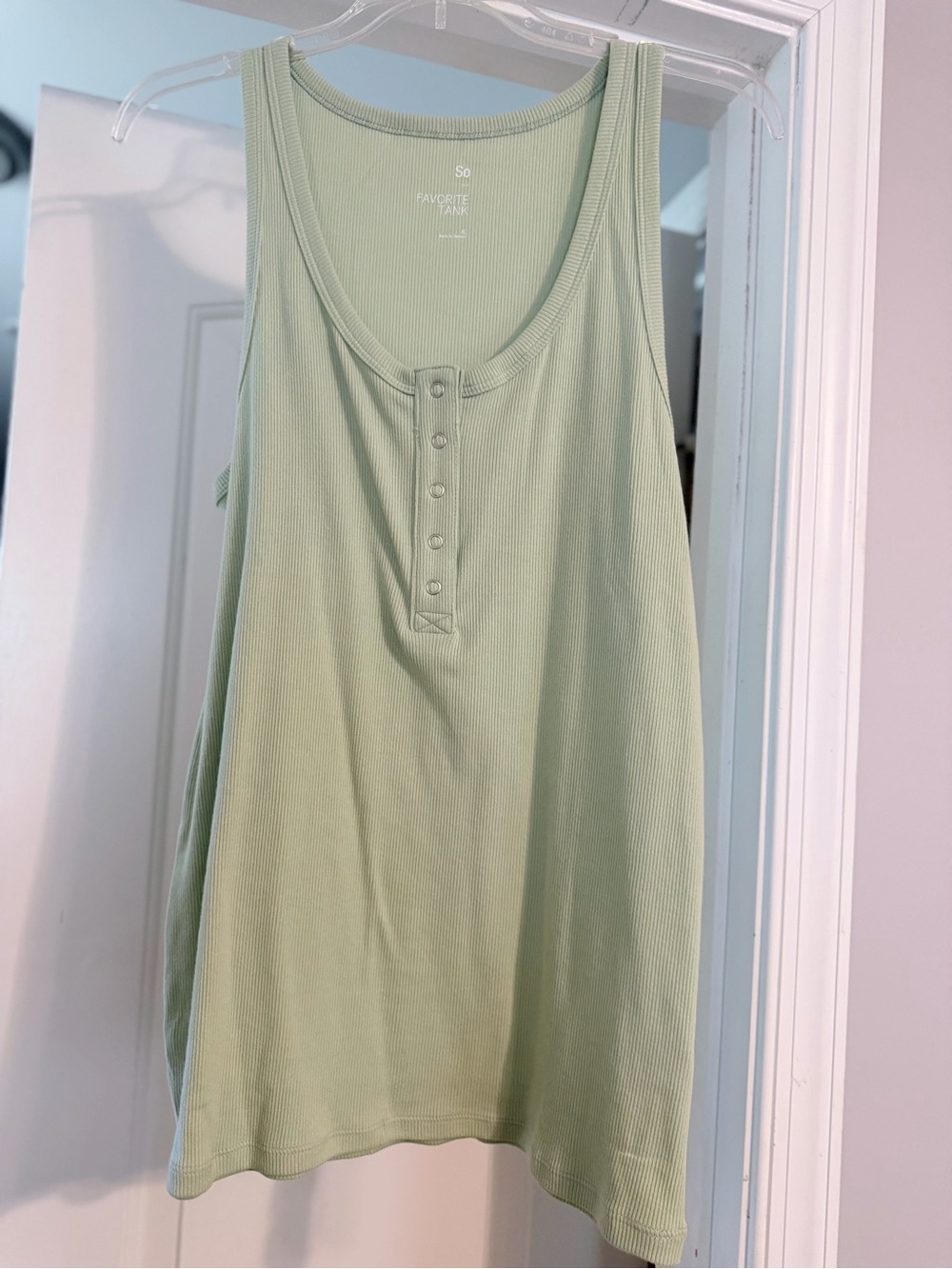 SO Sage Green Ribbed Henley Tank Top